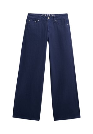 Brede spijkerbroek in marineblauw van katoen, met een vijf-pocket ontwerp, metalen knoopsluiting en contrasterende stiksels langs de naden.