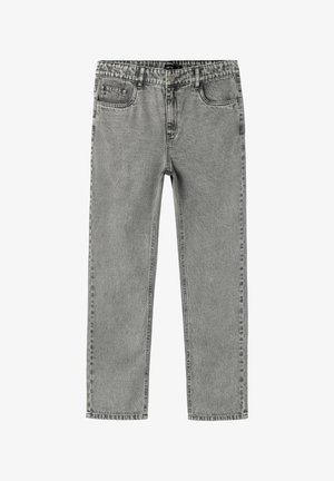 Graue Jeans aus Denim mit geradem Schnitt, ausgebleichtem Textur und Fünf-Taschen-Design. Mit Reißverschluss und Gürtelschlaufen. Das Etikett trägt die Aufschrift "LMTD".