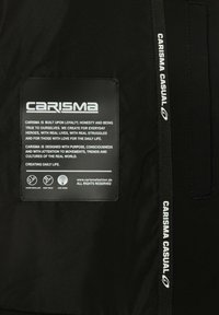 Crni materijal s logotipom na kojem se nalaze bijeli natpisi. Ikone detalja označavaju vodoodbojnost, otpornost na vjetar i toplinu.