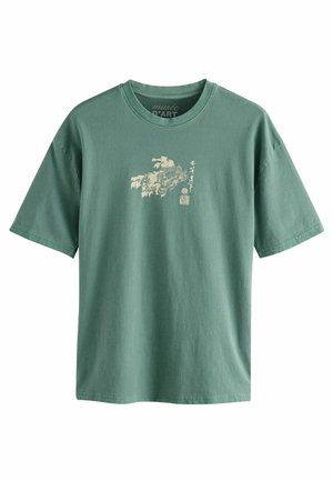 REGULAR FIT - NATIONAL HISTORY MUSEUM LICENSE  - T-Shirt print - teal green hokusai floral
