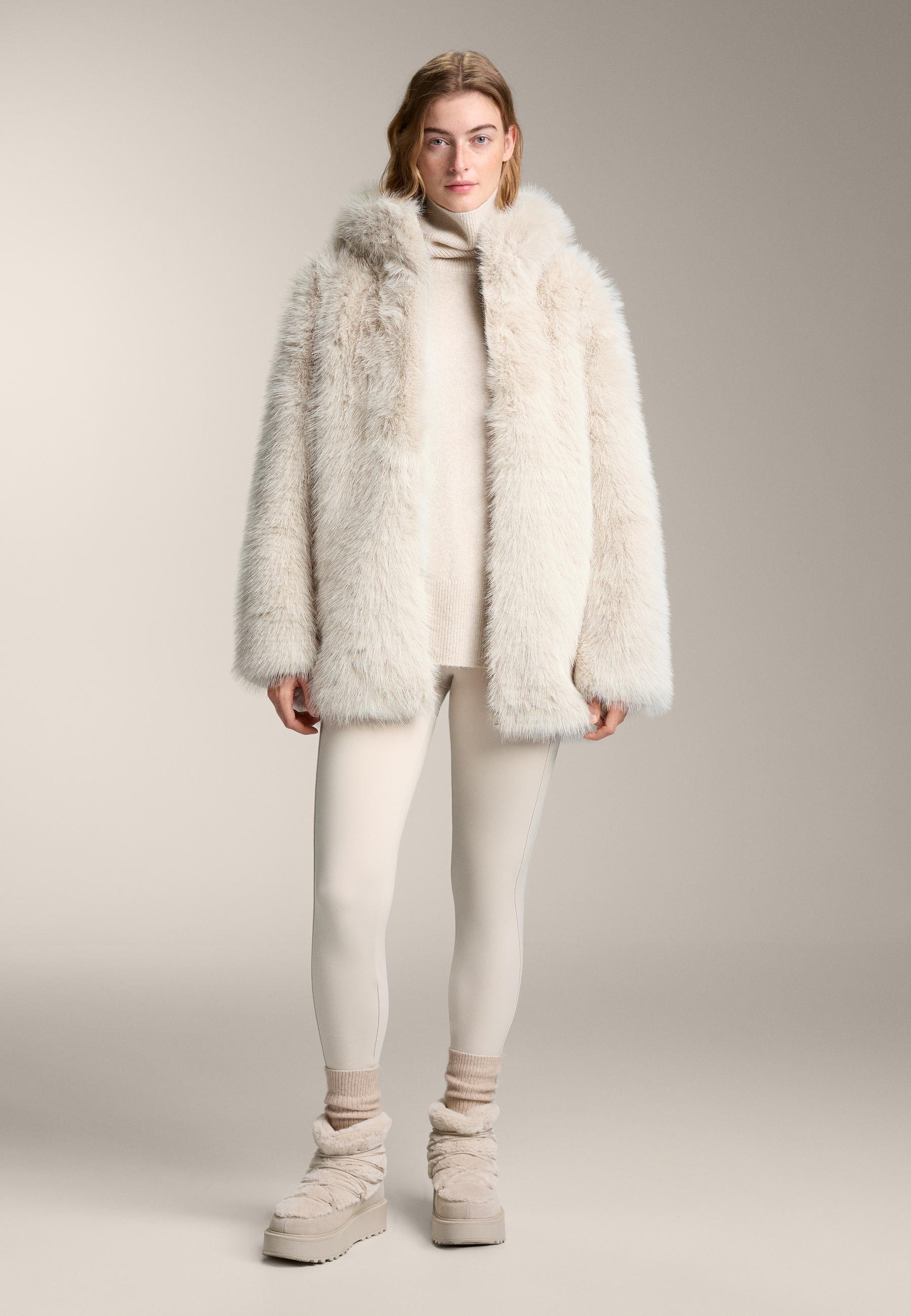 OYSHO FAUX FUR HOODED - Winter jacket - beige - Zalando