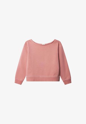 Rosa Baumwollpullover mit weitem Ausschnitt, langen Ärmeln sowie gerippten Bündchen und Saum. Verfügt über dezente Stickdetails.