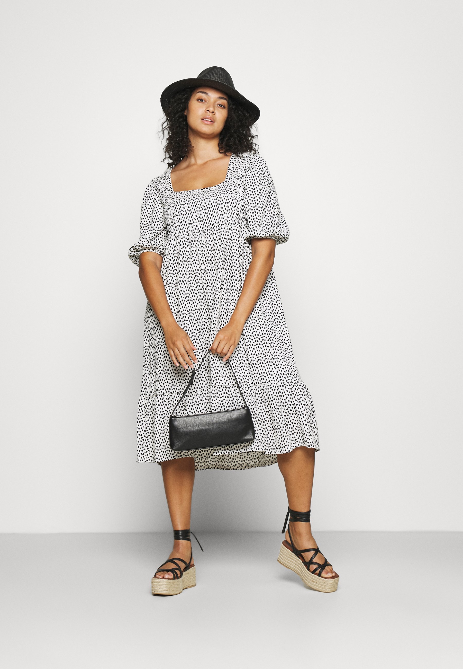 WAFFLE SQUARE NECK TIERED MIDI DRESS 