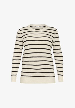 Triibuline särgik (sweater) kreemi ja musta värviga, valmistatud pehmest kudumifabricist. Omab ümmargust kaela, pikkade varrukate ja sirget lõiget.