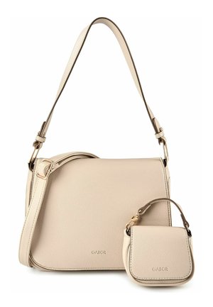 Borsa a tracolla in pelle beige con tracolla regolabile e piccola pochette abbinata, entrambe con logo Gabor impresso.