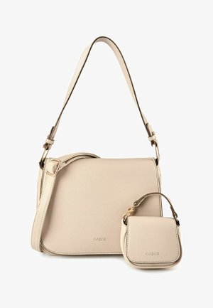 Borsa a tracolla in pelle beige con tracolla regolabile e piccola pochette abbinata, entrambe con logo Gabor impresso.