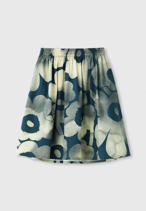 Jupe à motifs floraux dans des tons de vert et beige, avec une taille élastique et un design froncé. Tissu doux avec une sensation légère.