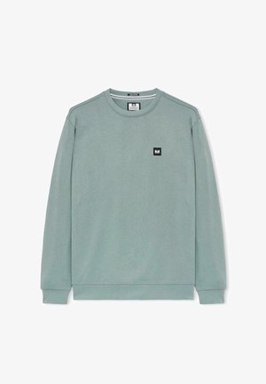 Hanorac lung cu mânecă, de culoare verde deschis, dintr-un amestec de bumbac, cu guler rotund și un logo mic negru patch pe piept.