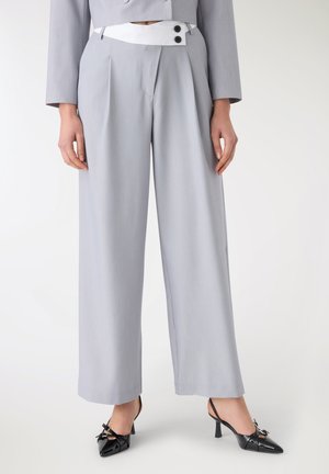 Terranova, WIDE LEG CON FASCIA IN VITA A CONTRASTO - Pantaloni - grigio chiaro melange