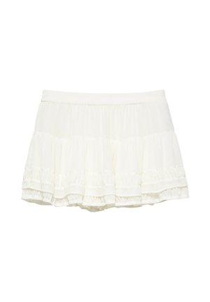 PULL&BEAR, RUFFLED - MINI SKIRT - Jupe trapèze - white