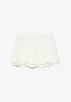 PULL&BEAR, RUFFLED - MINI SKIRT - Jupe trapèze - white