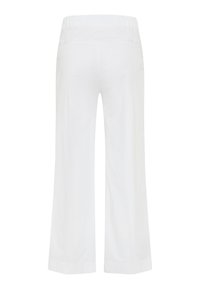 Hvide bukser med vide ben og elastisk talje, vist bagfra, med en glat, løs pasform uden synlige lommer eller pynt.