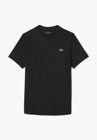 Svart kortärmad t-shirt med rund halsringning och en liten grön och vit krokodil-logotyp på vänster bröst, normal passform av Lacoste Sport.