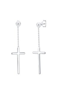 Sudraba krusta pilienu auskari ar pērlēm rotātu ķēdi un pulētu apdari, ar noapaļotu kniedes atbalstu. Elegants un minimālistisks dizains.