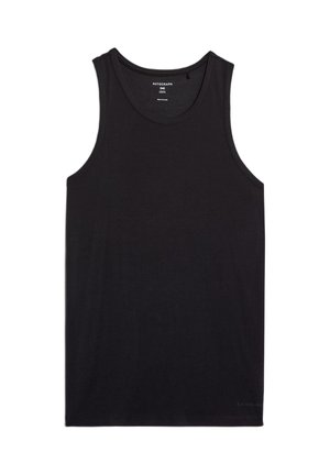 Zwarte katoenen tanktop met een ronde hals en zonder mouwen. Heeft een klein logo aan de zoom. Soepele textuur, casual stijl.