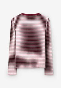 Langarmshirt mit maroon- und weißgestreiften horizontalen Streifen. Rippstruktur, Rundhalsausschnitt und klassische Passform. Weicher, leichter Stoff.