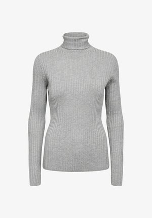 Hallide ribatud kõrge kaelusega särk pika varrukaga. Sobiv disain, sile tekstuur ja kõrge krae. Lihtne ja mitmekülgne stiil.