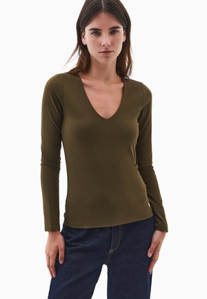 V NECK - - Maglietta a manica lunga - dark olive
