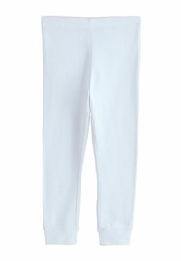 Leggings ribbate de culoare albastră deschis, cu o textură moale, având un talie înaltă și manșete elastice la tiv. Potrivite pentru ținute casual.