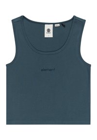 Tank top i mørk teal stof med en scoop halsudskæring og uden ærmer. Broderet "element" logo i matchende farve på forsiden.