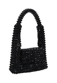 Borsa a mano nera con perline caratterizzata da una forma strutturata, manico integrato e una pattina pieghevole con chiusura magnetica. Finitura texturizzata su tutta la superficie.