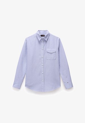 Gestreifte Button-up-Hemd in Blau und Weiß, aus einem Stoff mit glatter Textur. Verfügt über eine Brusttasche und lange Ärmel mit geknöpften Manschetten.