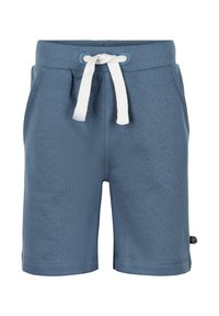 Blå shorts i bomullsblandning med ribbat midjeband, vit dragsko och sidofickor. Har en varumärkesskylt på vänster sida.