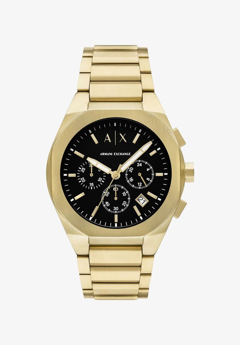 Kuldne roostevaba terasest kell musta sihikuga, millel on kolm alamsihikut, tunninäidikud ja kuupäeva ekraan. Rihmasarnane kellarihm on harjatud viimistlusega.