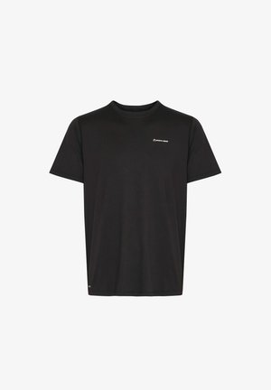 Musta lyhythihainen t-paita, joka on valmistettu pehmeästä kankaasta. Siinä on pyöreä kaula-aukko ja pieni valkoinen "NORTH BEND" -logo edessä.