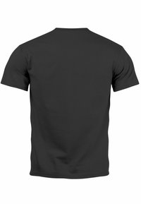 Black T-shirt with short sleeves. Made of soft material, featuring a crew neck and a plain back without prints or designs.