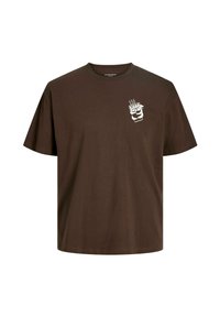 Pruun puuvillane t-särk lahtise lõikega. Vasakul rinnal on valge pilt, mis kujutab aurava tassi ja sõna "Good". Lühikesed varrukad.