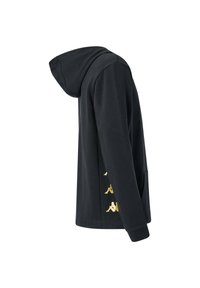 Felpa nera con tasca a marsupio, dettagli in logo dorato sui lati, tessuto in misto cotone e una silhouette dalla vestibilità rilassata.