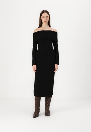 Off-the-Shoulder Midi Sweater Dress - Svetríkové šaty - black