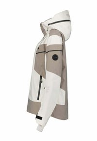 Farbblockierte Jacke in Weiß und Hellbeige. Mit Kapuze, Frontreißverschluss und Logo-Patch. Aus wasserabweisendem Material mit glatter Textur gefertigt.