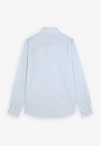 Lichtblauwe langarmshirt met een puntkraag, knoopmanchetten en een gladde textuur. De achterkant heeft twee verticale naden voor een betere pasvorm.