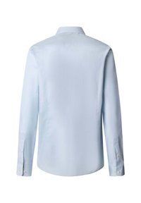 Svijetloplava košulja dugih rukava sa standardnim ovratnikom, glatke teksture i dugmadima na manžetama, koja ima čist i jednostavan dizajn.