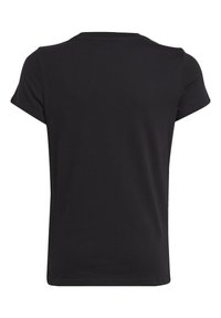 T-shirt nera a maniche corte con scollo rotondo, realizzata in morbido tessuto di cotone, caratterizzata da una superficie liscia e uniforme e da una vestibilità dritta.