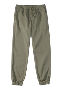 Khaki-kleurige joggerpants van katoen, met een elastische tailleband met trekkoord, zijzakken en elastische manchetten bij de enkels.