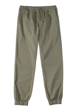 Khakifarbene Jogginghosen aus Baumwolle, mit elastischem Bund und Kordelzug, seitlichen Taschen und elastischen Bündchen an den Knöcheln.