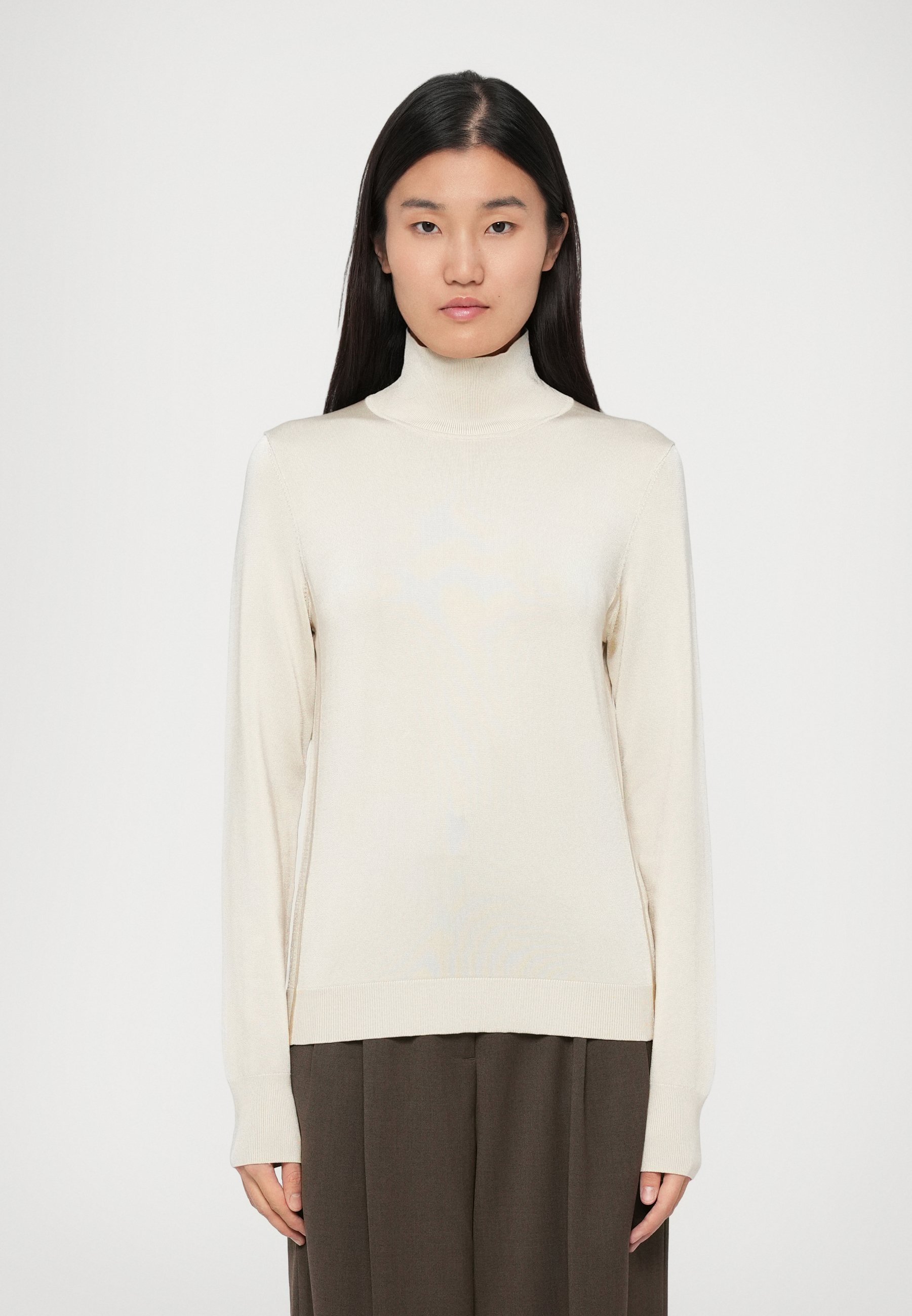 Rib Knit Sweater Fitted Cream Turtleneck Filippa K GLOSSY
