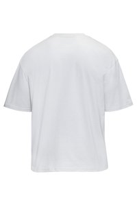 T-shirt blanc uni à manches courtes, montré de dos, avec une coupe décontractée et un col rond sur fond blanc.