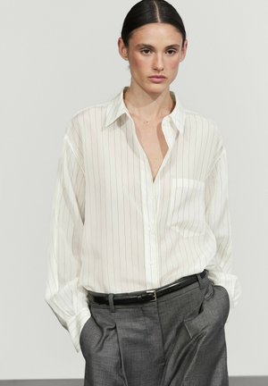 Massimo Dutti, STRIPED FLOWING SHIRT WITH POCKET DETAIL - Košilová halenka - white