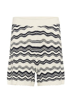 Shorts en maille avec des bandes ondulées noires et blanches, ourlets festonnés et taille élastique côtelée.