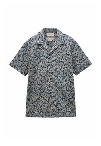 Košeľa s krátkym rukávom v námorníckej modrej farbe s bielym kvetinovým vzorom, so golierom a prednými gombíkmi. Vyrobená z bavlny s voľným strihom.