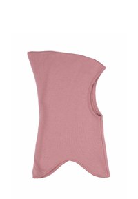 Top senza maniche rosa realizzato in tessuto strutturato, caratterizzato da un design asimmetrico unico con bordi arrotondati e un colletto leggermente rialzato.
