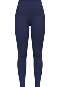 Leggings bleu marine avec un motif texturé et chiné, taille haute et coupe ajustée, conçus pour le confort et la flexibilité pendant l'activité.