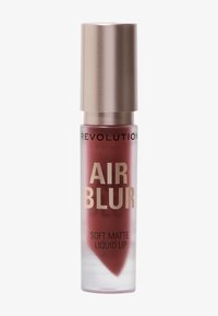 Myk matte flytende leppestift i en klar tube med en gradient i rosafarge, gullkappe og fet tekstlabel som sier "AIR BLUR."