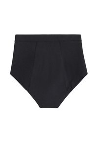 Högmidjad svart bikiniunderdel i slät tyg, med en ren design, subtila sömmar och ett säkert midjeband.