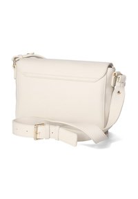 Borsa a tracolla bianca in pelle con finitura testurizzata, chiusura a pattina, tracolla regolabile e accessori in metallo color oro.