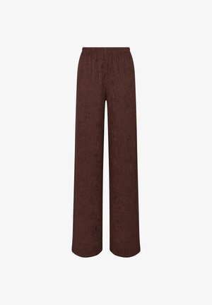 Bruine geribde wijde broek met elastische tailleband, gefabriceerd van textuurstof en in een losse, relaxte pasvorm.